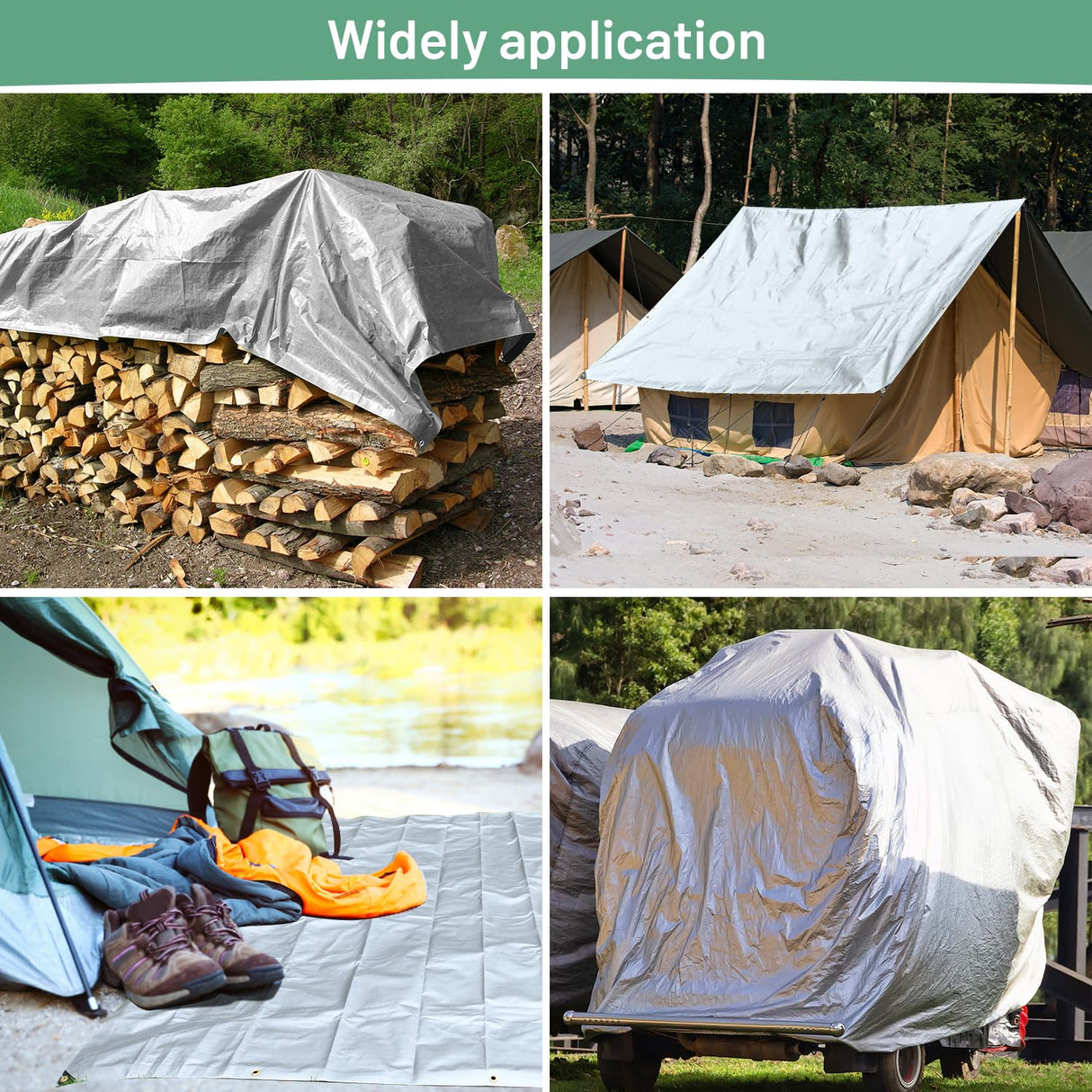 12x20FT Waterproof Tarp, Yumatum 16 Mil Heavy Duty Tarps with Reinforced Edges/Brass Grommets, 100% UV Blocking/Tear Resistant Poly Tarp for Camping, Yumatum