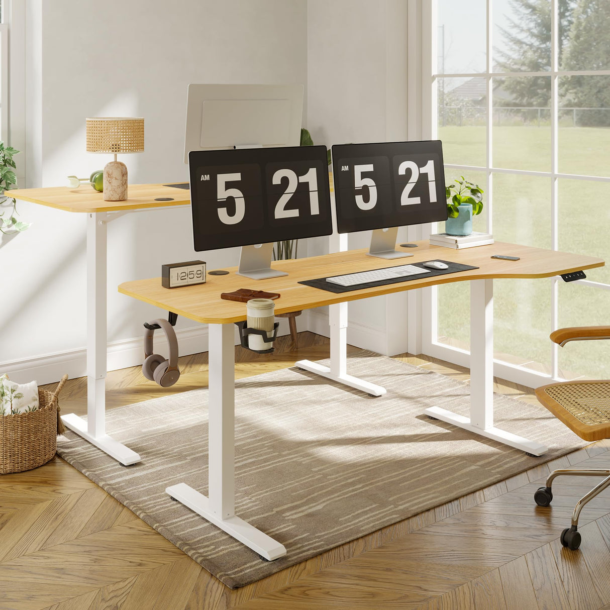 FLEXISPOT Standing Desk 63 x 30 Inch Adjustable Height Desk with Splice Board Home Office Computer Workstation Electric Sit Stand up Desk, Maple Top FLEXISPOT