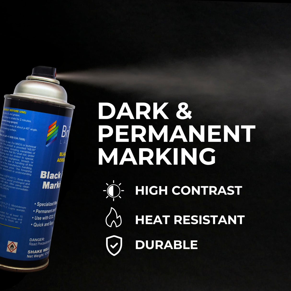 Brilliance Laser Inks 12 Oz Black Aluminum Laser Marking Spray for High Contrast Permanent Marks | Anti Clog Metal Engraving Aerosol Compatible with BRILLIANCE LASER INKS