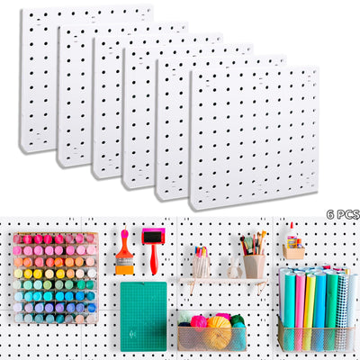 LANSI 6Pcs Peg Board, Pegboard Wall Organizer Panels, White Pegboard Wall Mount, ABS Pegboard for Craft Room Garage Kitchen Workshop Garage, ABS Peg