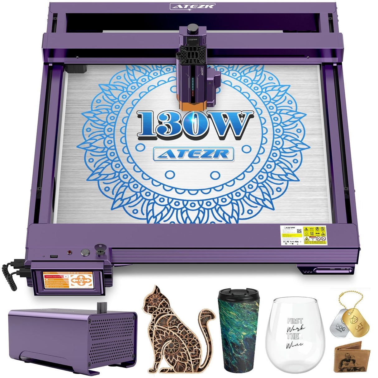 Atezr L2 24W Laser Engraver, 54000mm/min High Efficiency Engraving Machine with Power Off Continuous Engraving Function for Wood, Metal, Acrylic, ATEZR