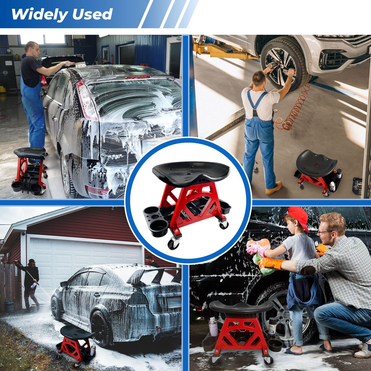 HOXWELL Durable Mechanic Stool Chair with Wheels, Heavy Duty Garage Shop Stool On Wheels, Rolling Stool Car Detailing Creeper Seat with Tool Tray for HOXWELL