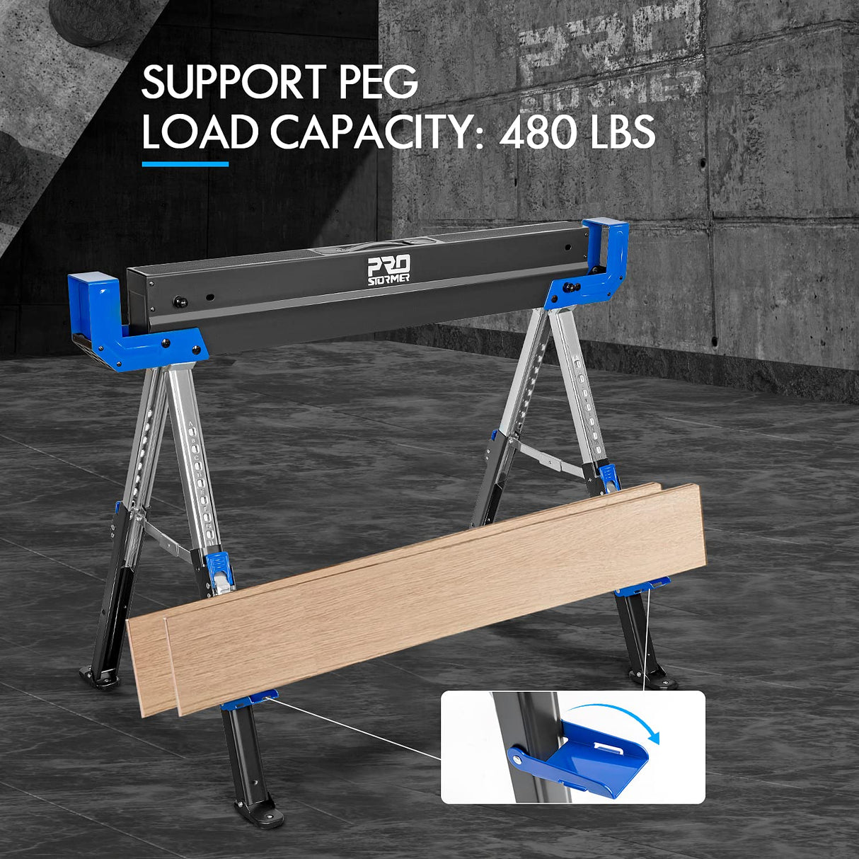 Prostormer Portable Folding Sawhorse 2 Pack, Heavy Duty Saw Horses 2600Lbs Weight Capacity Each Twin Pack, Durable Table Stand with Folding Legs and Prostormer