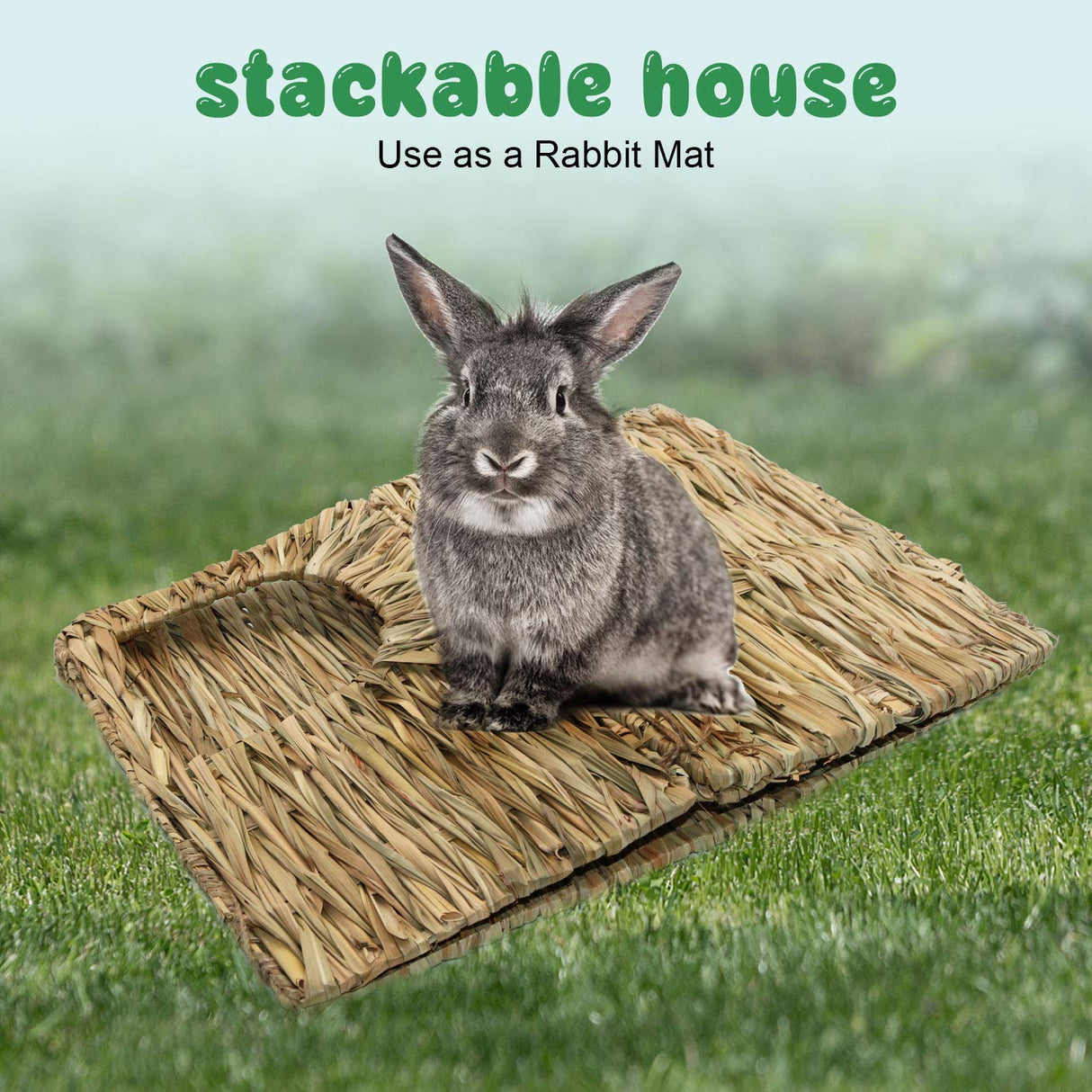 BWOGUE Extra Large Grass House for Rabbits,Hand Crafted Natural Grass Hideaway Foldable Bed Hut with Openings Playhouse for Bunny Guinea Pig BWOGUE