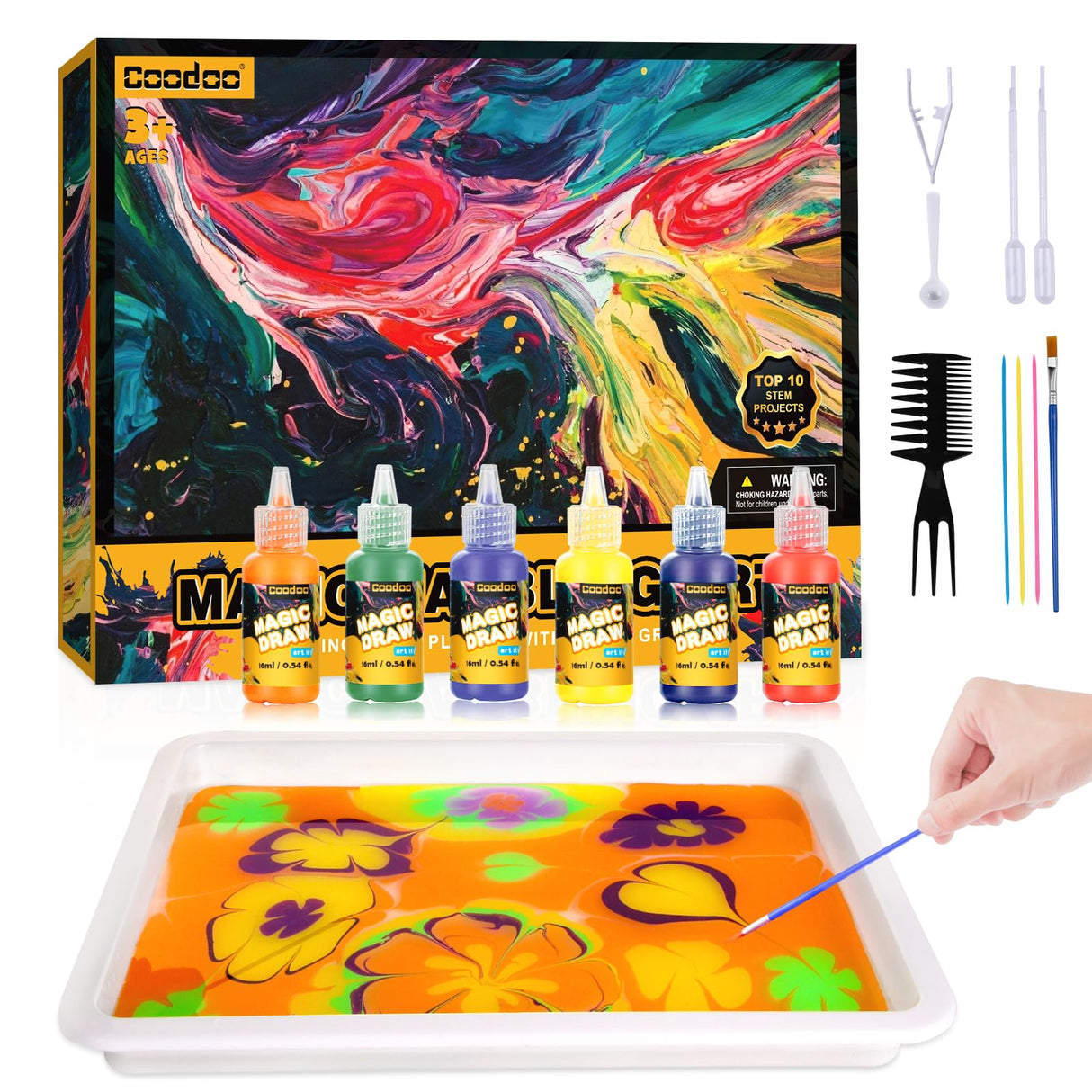 Water Marbling Paint for Kids - Arts and Crafts for Girls & Boys Crafts Kits Ideal Gifts for Kids Age 3-5 4-8 8-12 Coodoo