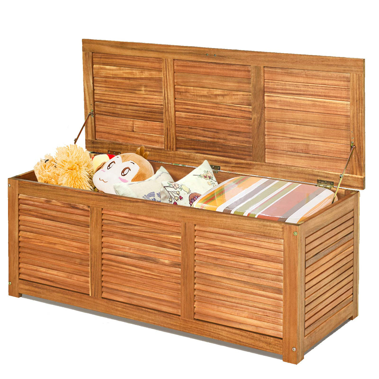 S AFSTAR Outdoor Storage Box, 47 Gallon Acacia Wooden Deck Box for Toys/Tools/Sports Supplies, Patio Storage Bench, Outdoor Storage Bench for Garden S AFSTAR