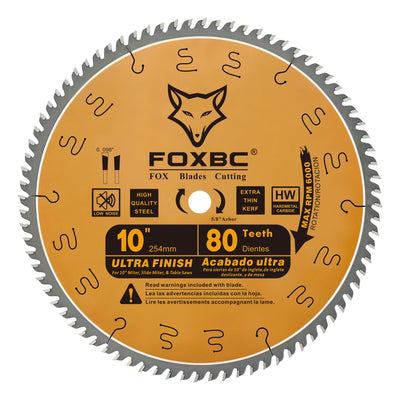 FOXBC 10-Inch Table Saw Blade, 80-Tooth, Ultra Finish Wood Cutting, 5/8-Inch Arbor