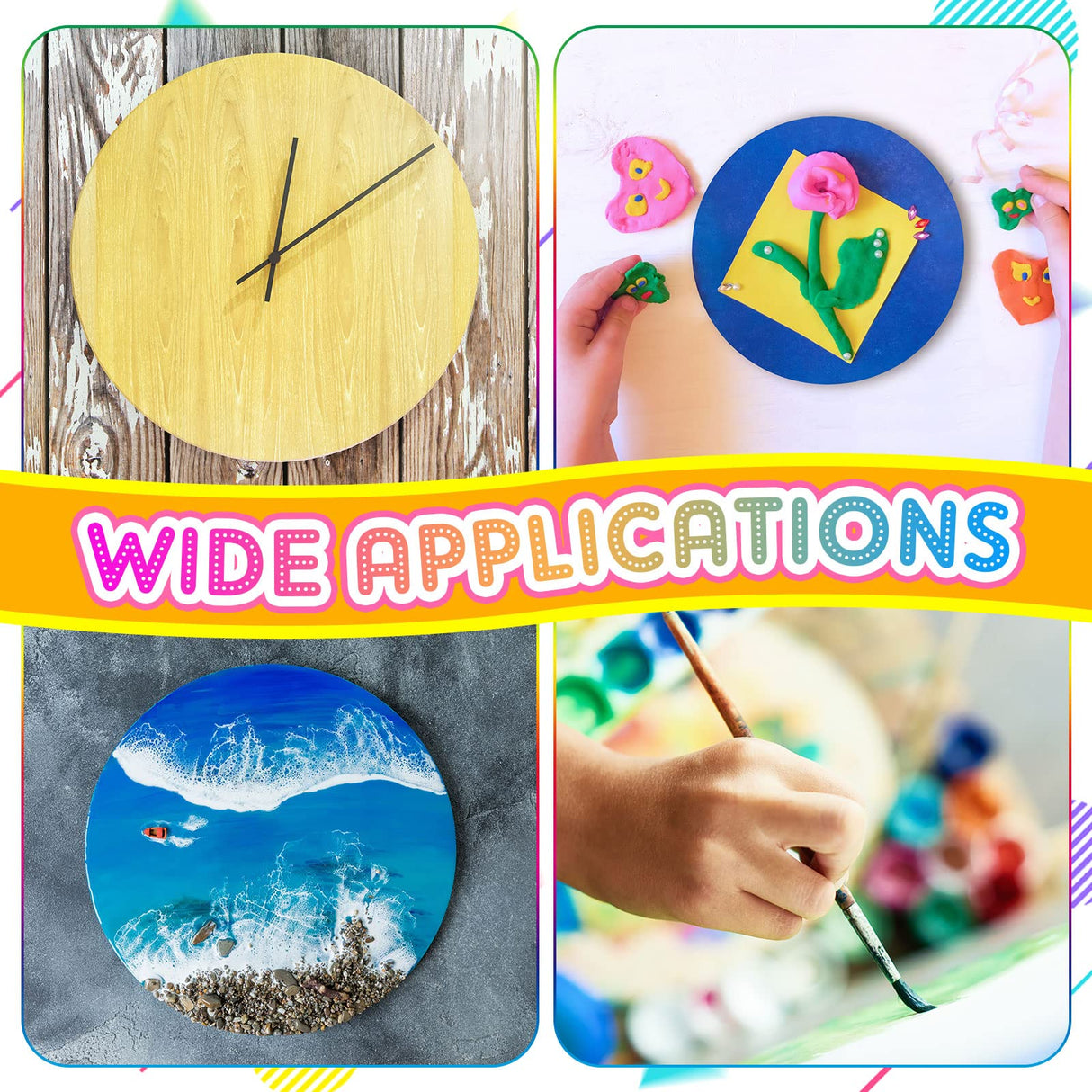 Geelin 6 Pcs Round Wood Canvas Panels for Painting 8 Inch/12 Inch Circle Unfinished Wood Panels Round Cradled Wooden Board Wood Tray for Oil Pouring Geelin