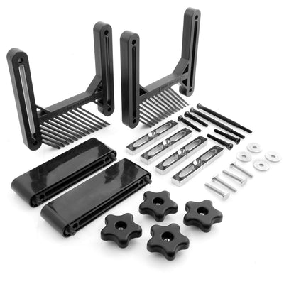 Fulton Dual Deluxe Stackable Featherboards with Riser Blocks Aluminum Miter Lock Bar and T Bolt Hardware for Track or Miter Slot Mounting Ideal for