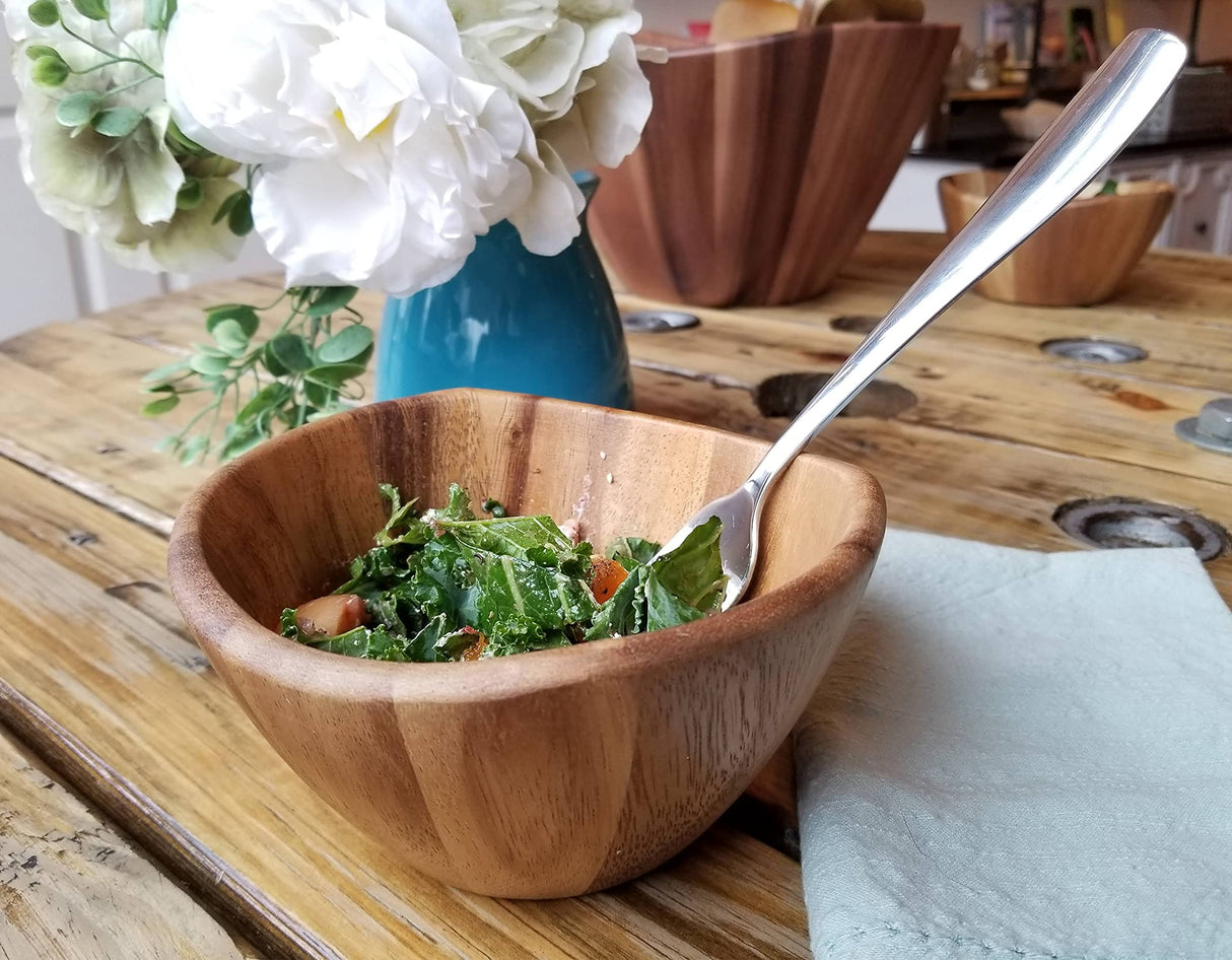 Lipper International Acacia 6 x 3 Wave Bowl Set of 4, 20 fl.oz., Brown Lipper International