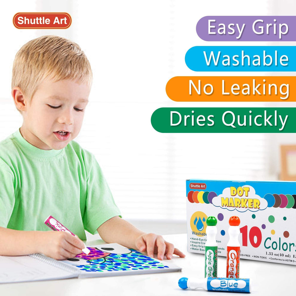 Shuttle Art Tempera Paint Sticks Bundle, Set of 30 Colors Tempera Paint Sticks + 10 Colors Dot Markers Shuttle Art