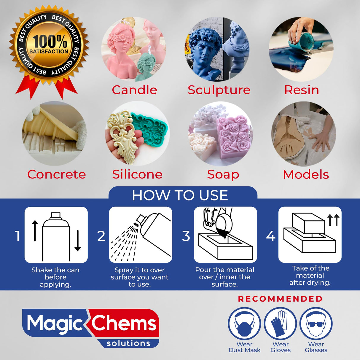 Mold Release, Silicone Mold Release Spray (16.9 fl oz / 500ml) Mold Release for Epoxy Resin and Candle Mold Release Spray (1 Pack Mega Size) Magic Chems