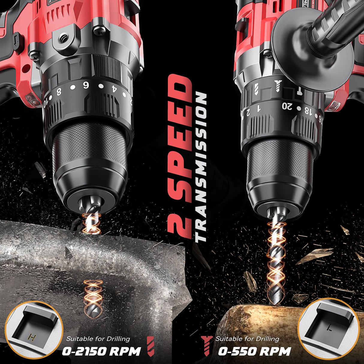 Cordless Drill Set for Milwaukee 18V Battery, 20+3 Torque Setting Power Drill Driver Set, 1/2 Inch Keyless Chuck Brushless Compact Driver/Drill Kit DIYtoolifz