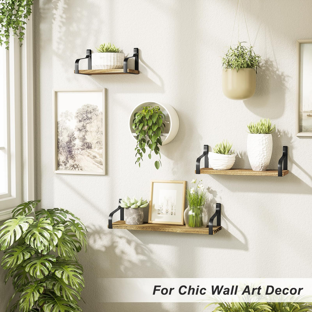 Love-KANKEI Floating Shelves Wall Mounted Set of 3, Rustic Wood Wall Storage Shelves for Bedroom, Living Room, Bathroom, Kitchen, Office and More Love-KANKEI