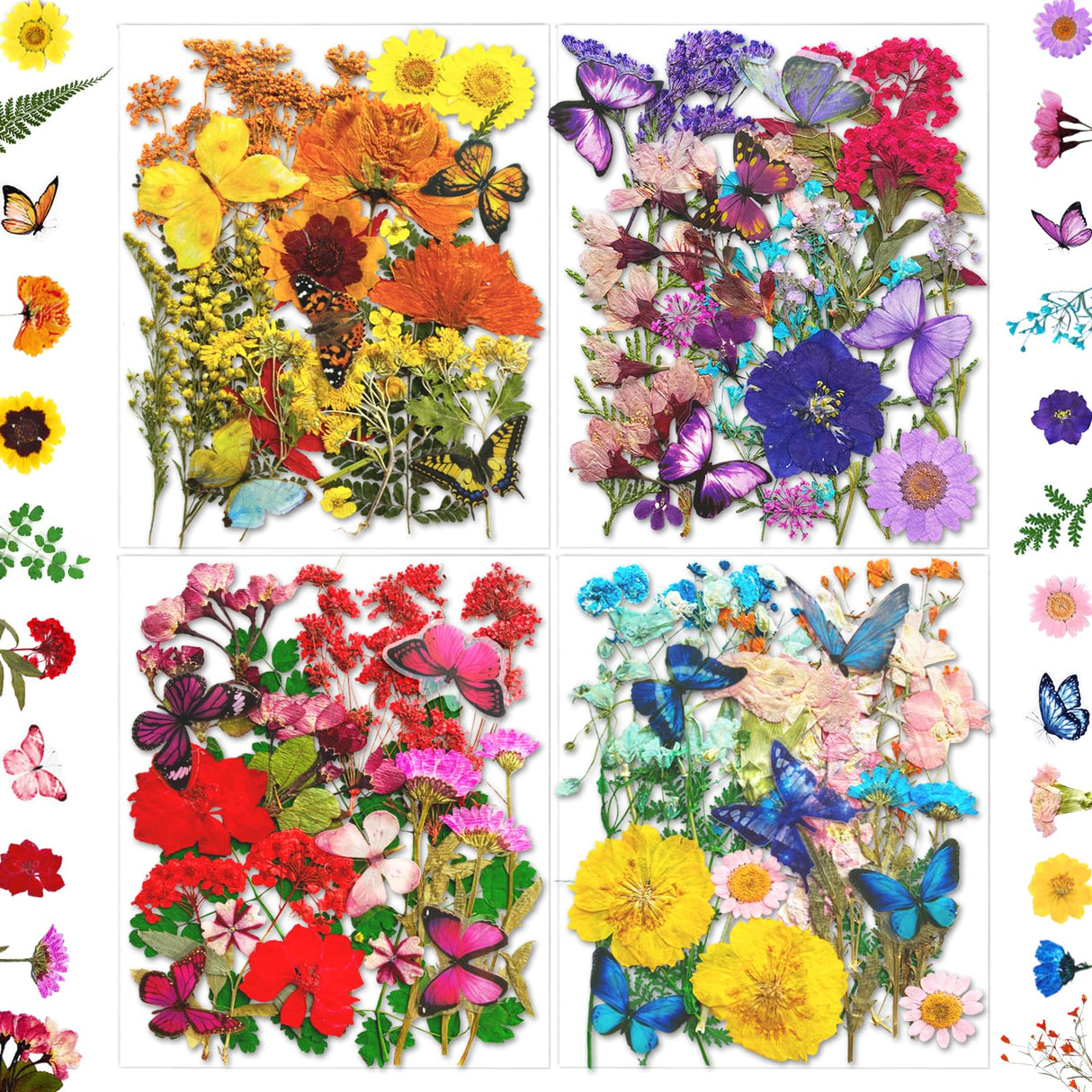 MIKIYA 103Pcs Dried Pressed Flowers with Butterfly Stickers for Resin Molds, Real Natural Bulk Dry Floral Leave for DIY Art Crafts, Epoxy Jewelry, MIKIYA