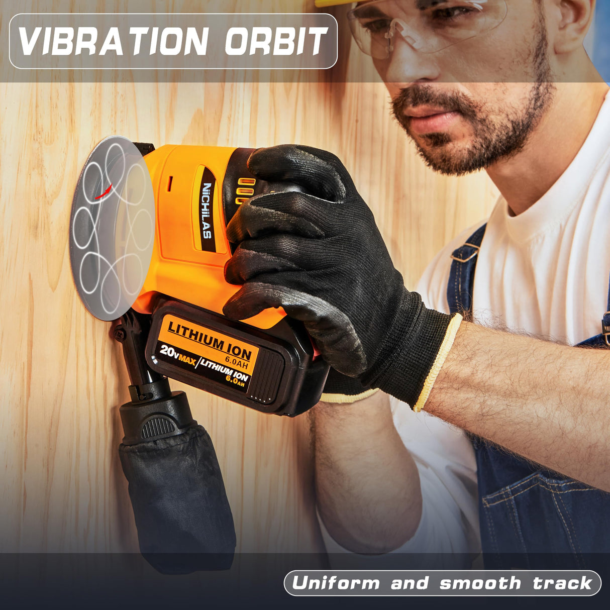 Random Orbital Sander Cordless Brushless Motor 6 Speeds Max 13500RPM, 5” Electric Sander with Dust Collector for Dewalt Battery, (Battery Not Nichilas