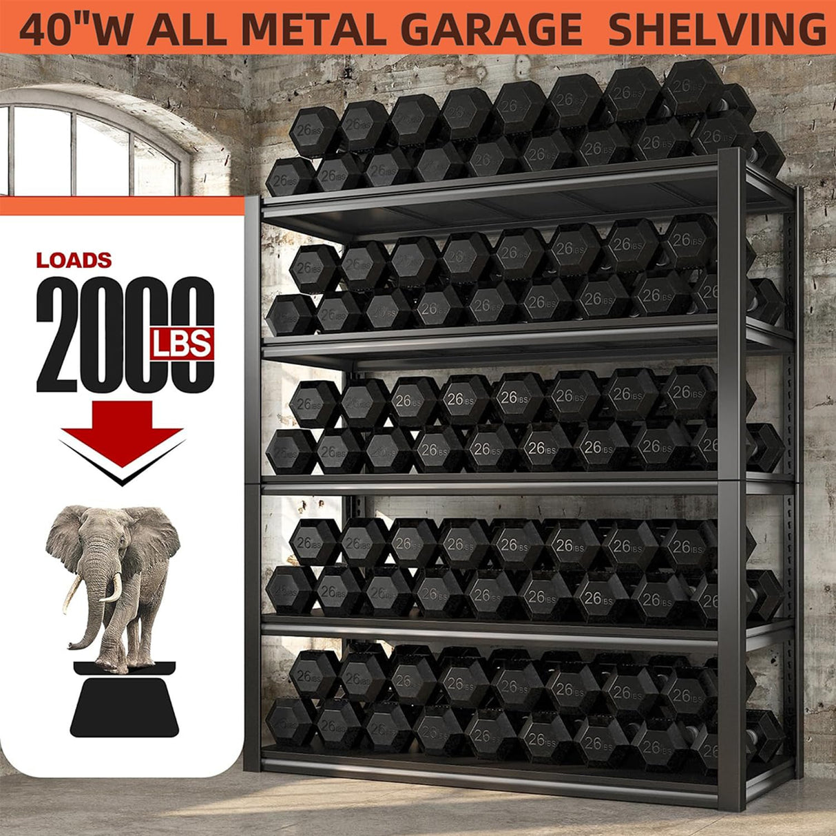 REIBII Garage Shelving Heavy Duty Garage Storage Shelves Load 2000Lbs, Wide Heavy Duty Shelving, Adjustable 5-Tier Metal Shelving for Garage,Large REIBII