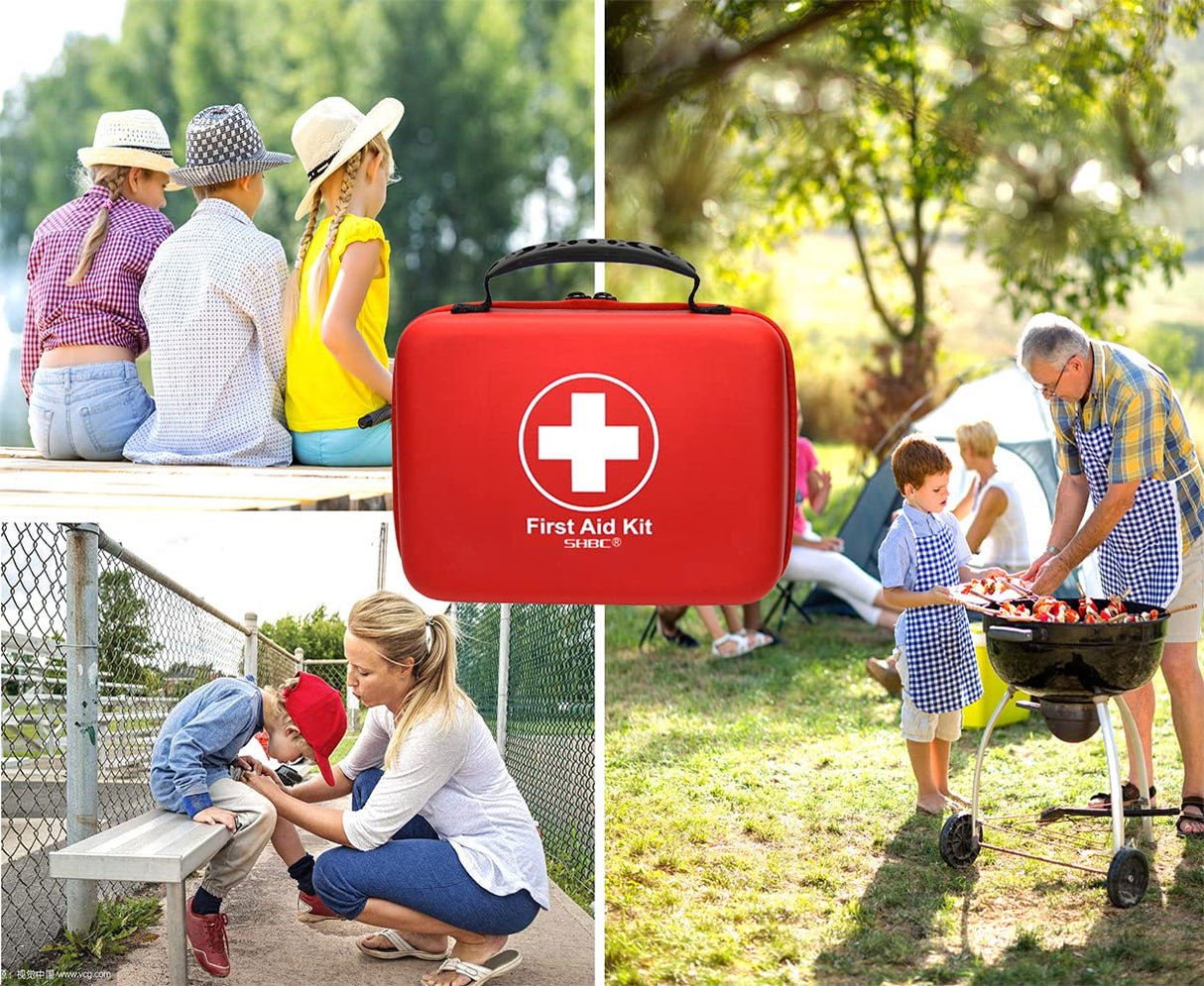 Compact First Aid Kit (228pcs) Designed for Family Emergency Care. Waterproof EVA Case and Bag is Ideal for The Car, Home, Boat, School, Camping, SHBC