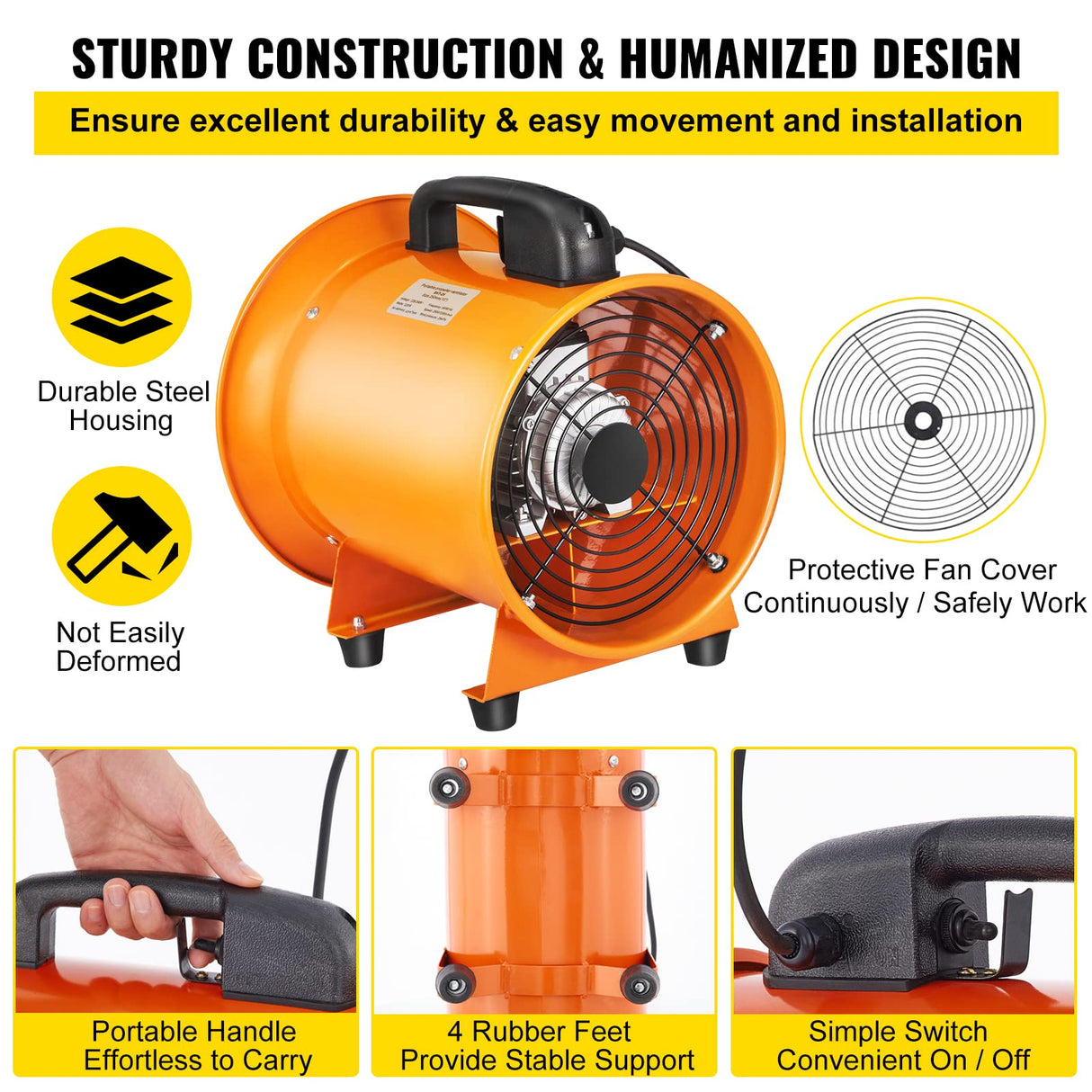 OrangeA Utility Blower Fan, 10 Inches, 320W 1518 CFM High Velocity Ventilator w/ 32.8 ft/10 m Duct Hose, Portable Ventilation Fan, Fume Extractor for OrangeA