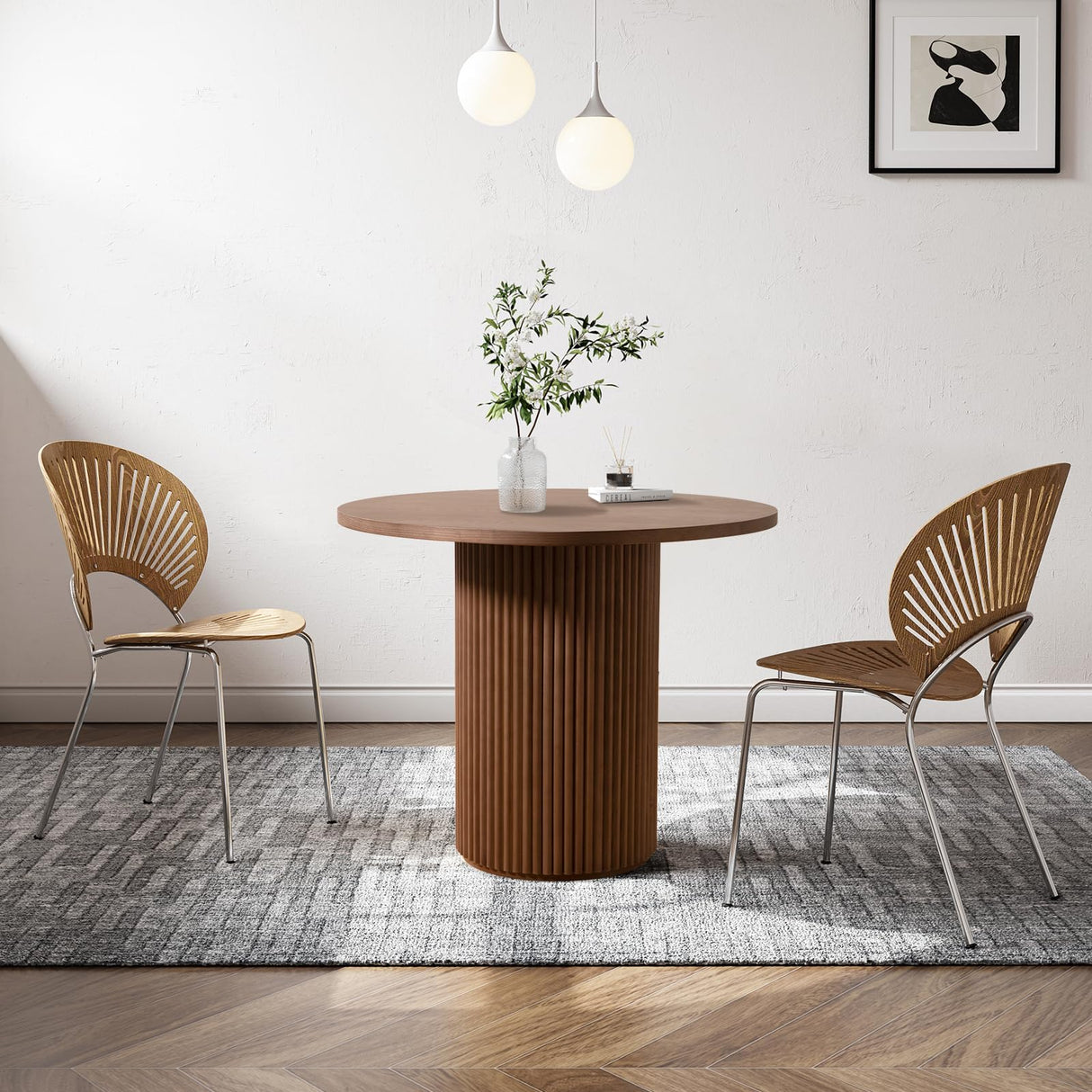 SIMTONAL Round Wood Dining Table Modern Kitchen Table Mesa Redonda de Comedor Walnut, 40''L x 40''W x 29.9''H SIMTONAL