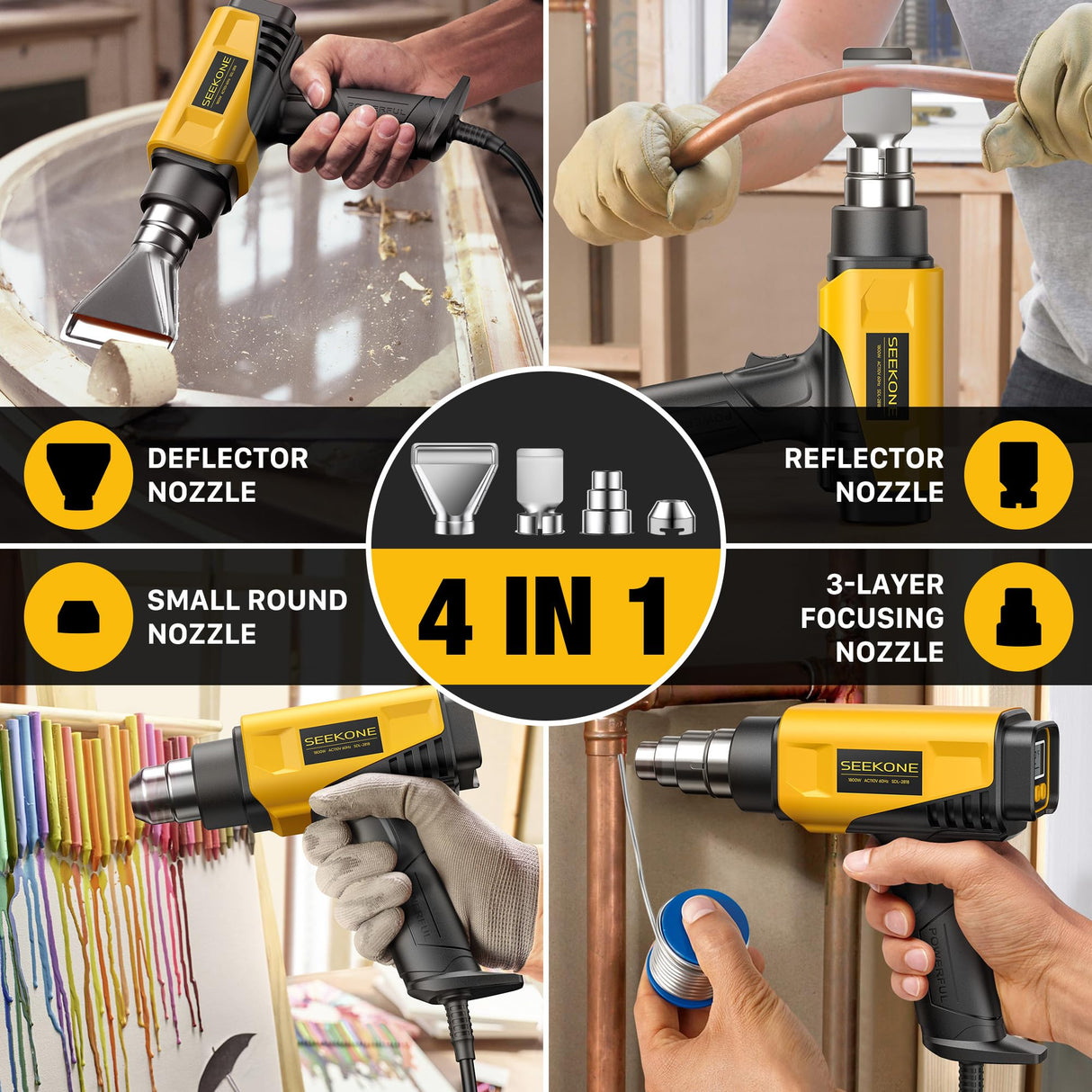 SEEKONE 1800W Heat Gun with LCD Digital Display Compact Design Hot Air Gun Variable Temperature Control 122℉~1202℉(50℃- 650℃)with Memory Function and SEEKONE