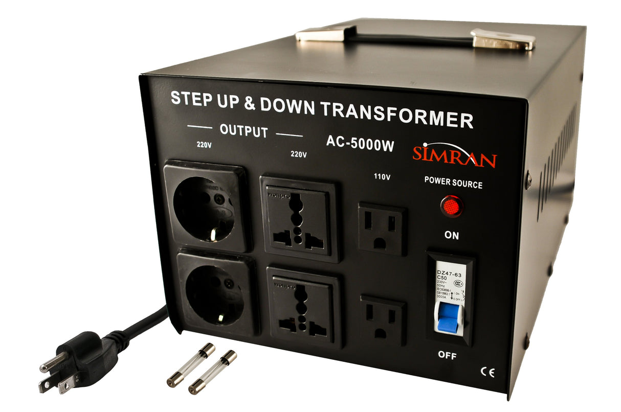 Simran AC-5000 Step Up/Down Voltage Transformer Power Converter for Conversion Between 110 Volt and 220 Volts with Circuit Breaker, CE Certified, Simran