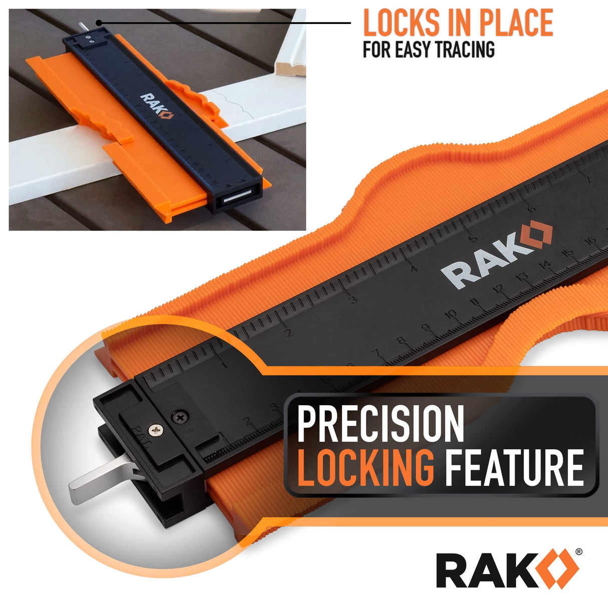 RAK Contour Gauge - Christmas Gifts for Dad - 10 Inch Edge Profile Measuring Tool with Lock - Adjustable Irregular Shape Outline of Flooring, Laying RAK