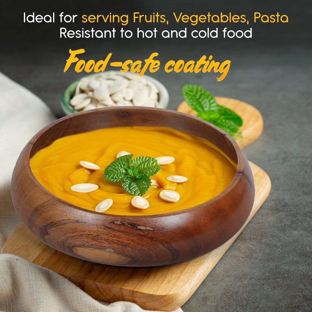 LAVAUX DESIGNS Acacia wooden salad bowls set of 2, large individual bowls 8 x 2 inches (25 oz) with Food safe wood coating | Jointless plates type LAVAUX DESIGNS