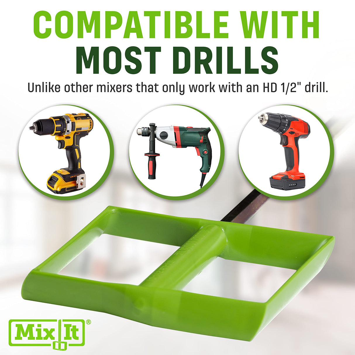 Multi-Material Mixer for Paint, Epoxy Resin, Potting Soil, Joint Compound - ABS Paddle, 18" Length, Non-Slip 3/8" Zinc Plated Hex Shaft for 1/2" Buddy Tools LLC