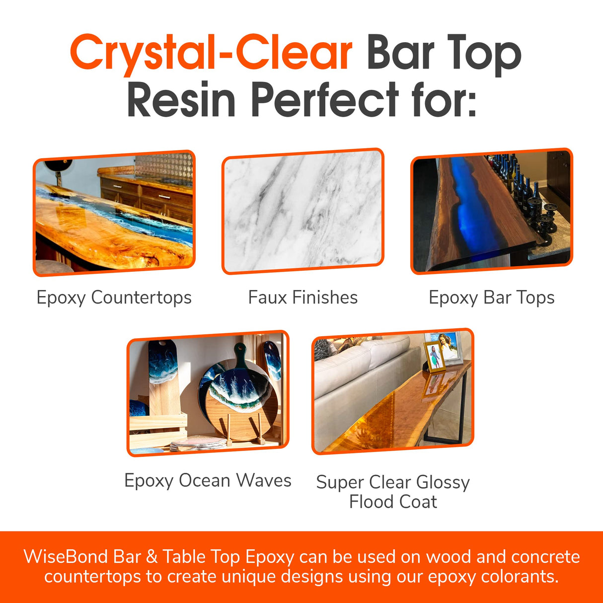 WiseBond - Clear Table Top Epoxy Resin Kit, Crystal Clear Epoxy Resin Kit for Countertops, Bars & Tables, 2 Part Epoxy with 1:1 Ratio Clear Epoxy WiseBond