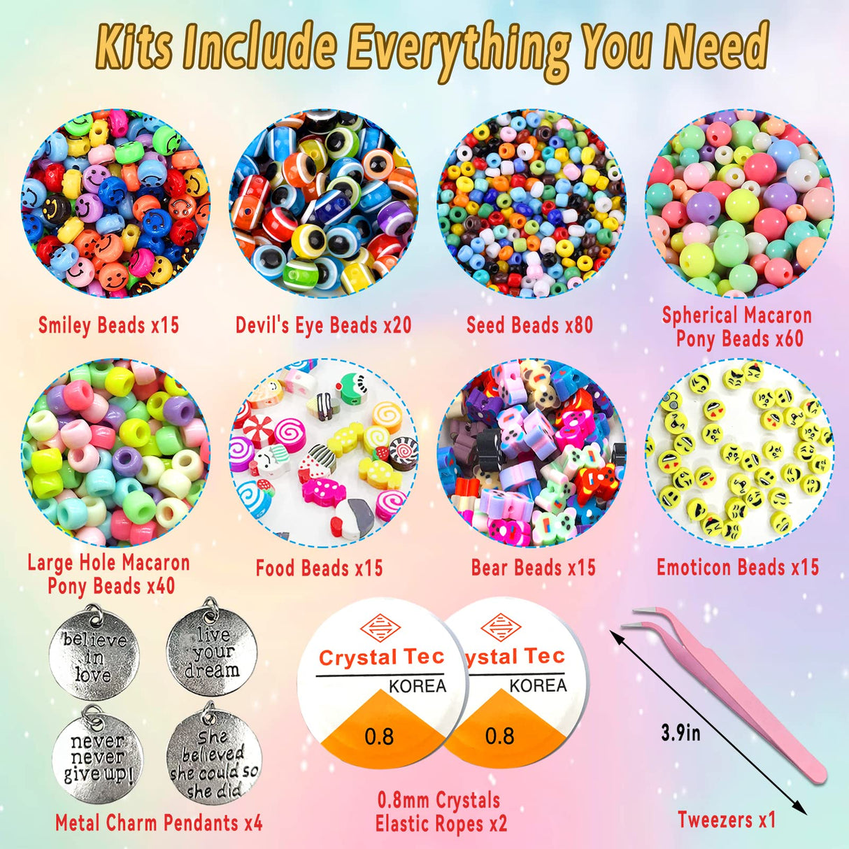 Flat Clay Beads for Jewelry Bracelet Making Kit,6mm Flat Polymer Heishi Beads DIY Arts and Crafts Kit with Smiley Face Letter Bead,Gifts Toys for klmars