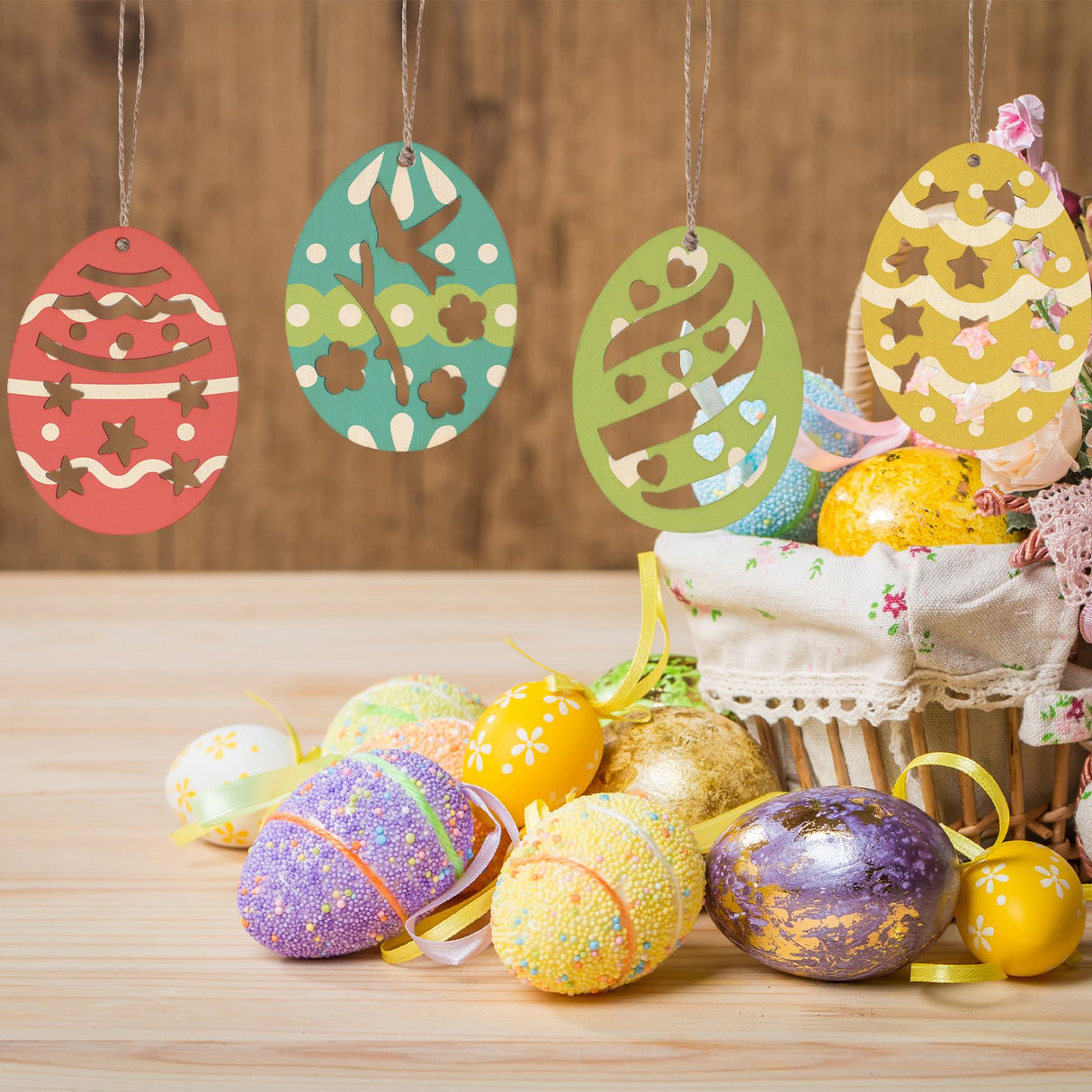 Yookat 40 Pieces Easter Egg Wooden Cutout Unfinished Wood Egg Blank Wooden Eggs Cutouts Easter Wood Cutouts Wooden Eggs for Crafts (40) Yookat