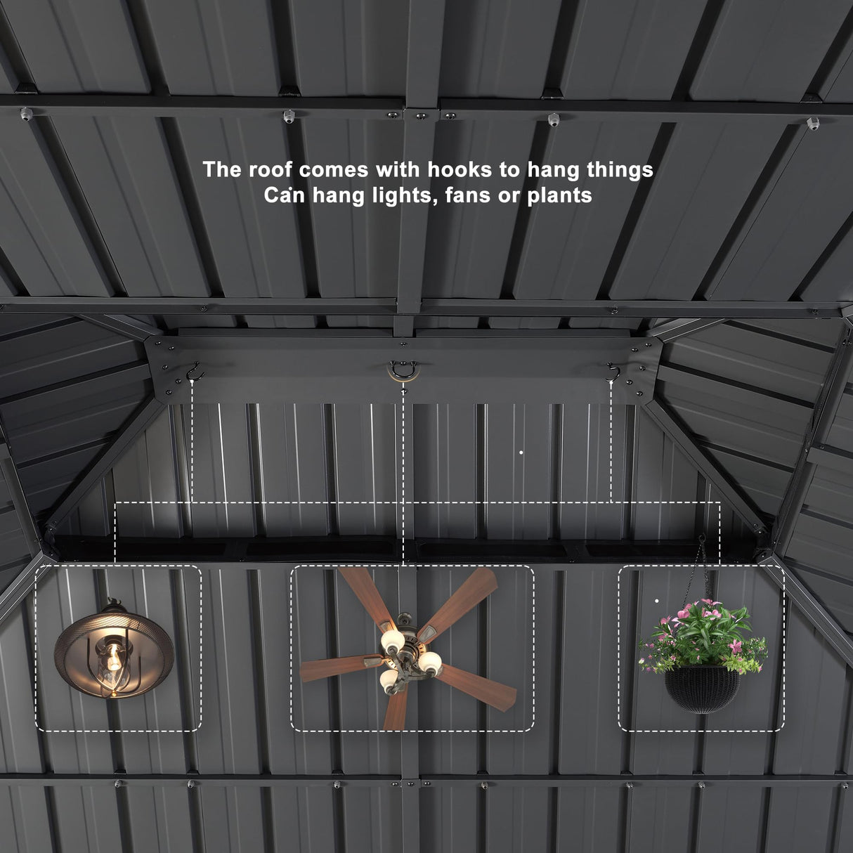 PURPLE LEAF 12' X 14' Patio Gazebo with Light Permanent Hardtop Gazebo with Metal Roof for Outdoor Lawn and Garden Grey PURPLE LEAF