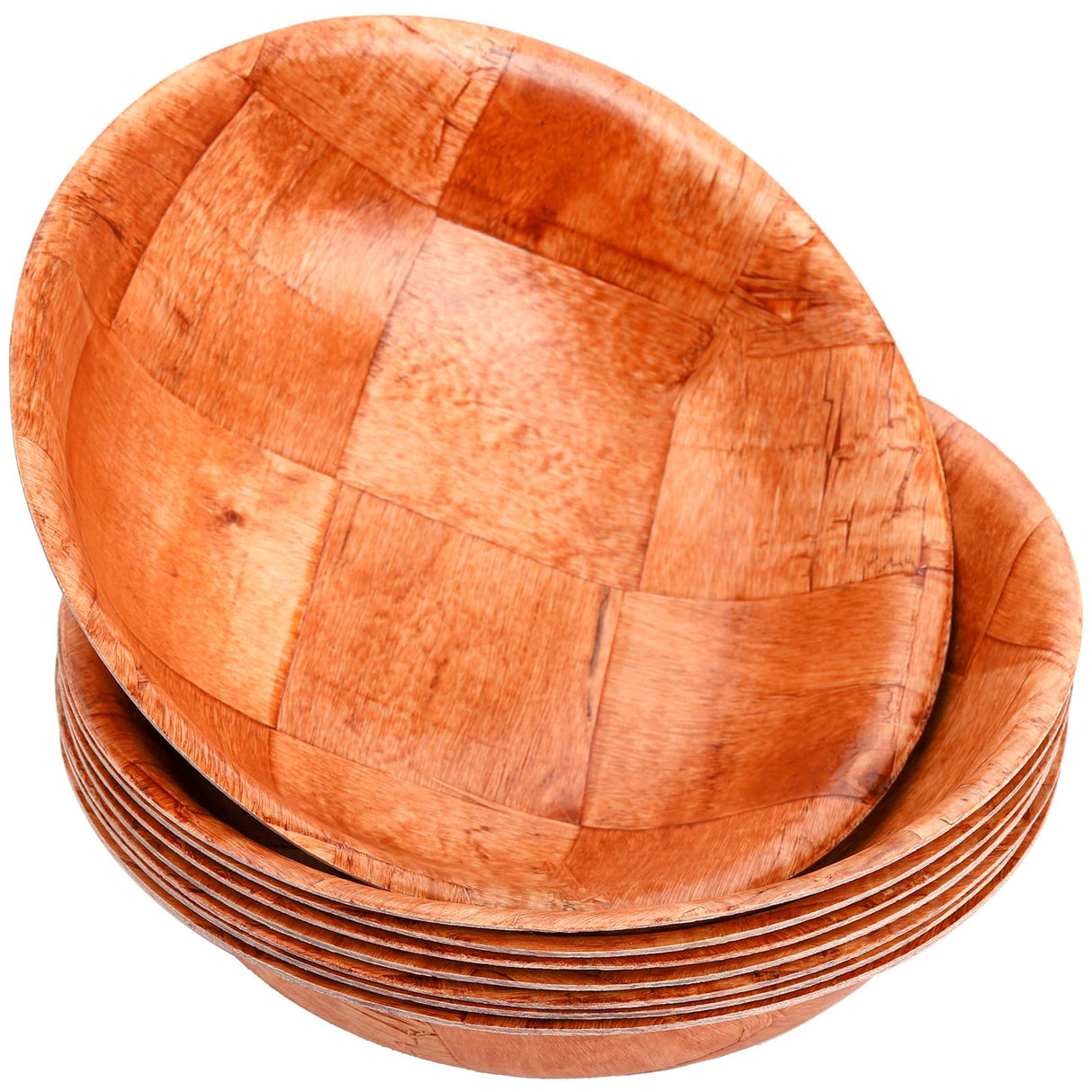 Elsjoy 8 Pack Wooden Woven Salad Bowl, 8 Inch Stackable Round Wood Serving Bowl, Rustic Mixing Bowl for Salad, Fruits, Vegetables, Natural Birch Wood Elsjoy