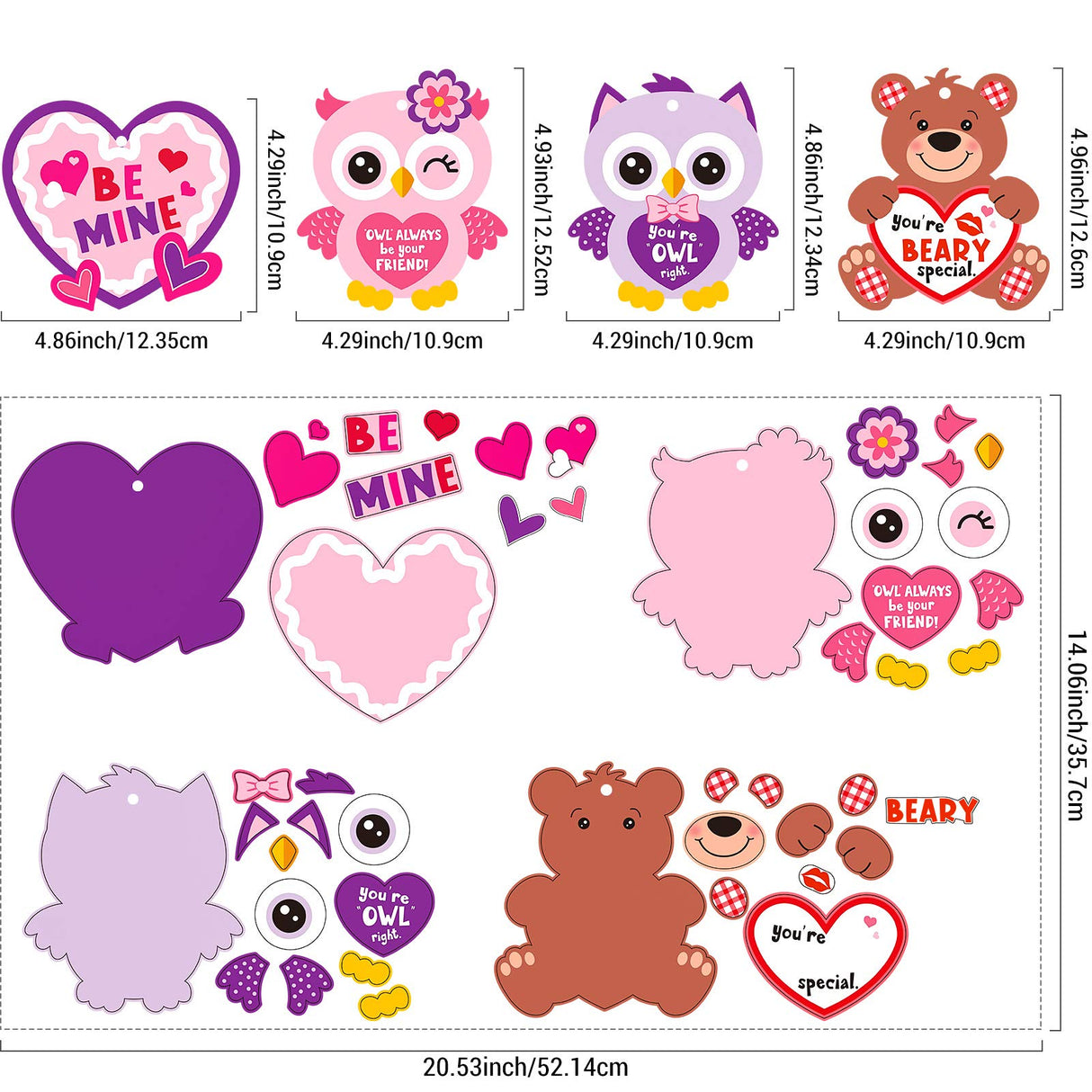 Valentine's Day Crafts Kits DIY Valentine Decorations Hanging Ornaments, Lanyards for Kids Family Entertainment Activities, 4 Styles (24 Sets) Sumind