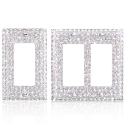 Bling Rhinestones Wall Plate Cover 2 Pcs Crystal Light Switch Cover Single 2 Gang Outlet Covers Shiny Faux Diamond Switch Plate Covers Duplex Outlet
