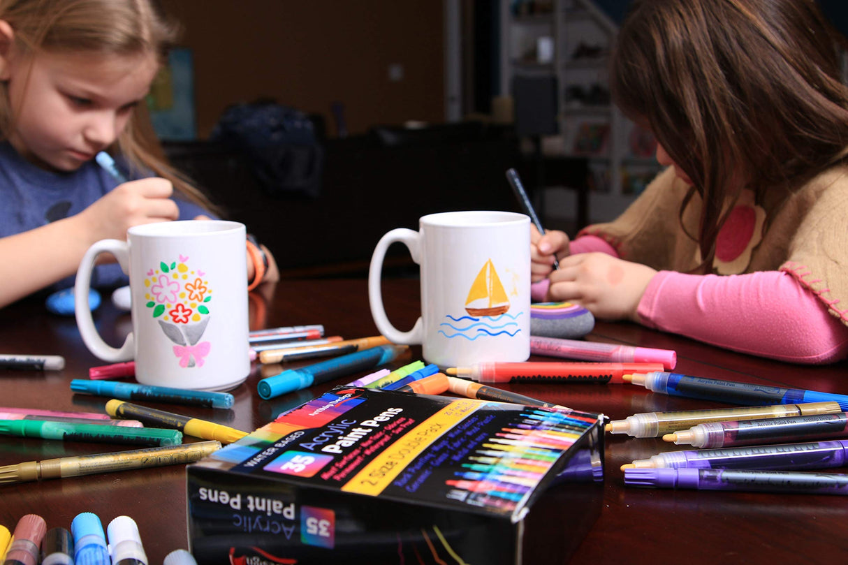ArtShip Design 35 Premium Acrylic Paint Pens, Double Pack of Both Extra Fine and Medium Tip, for Rock Painting, Mug, Ceramic, Glass, and Fabric ArtShip Design