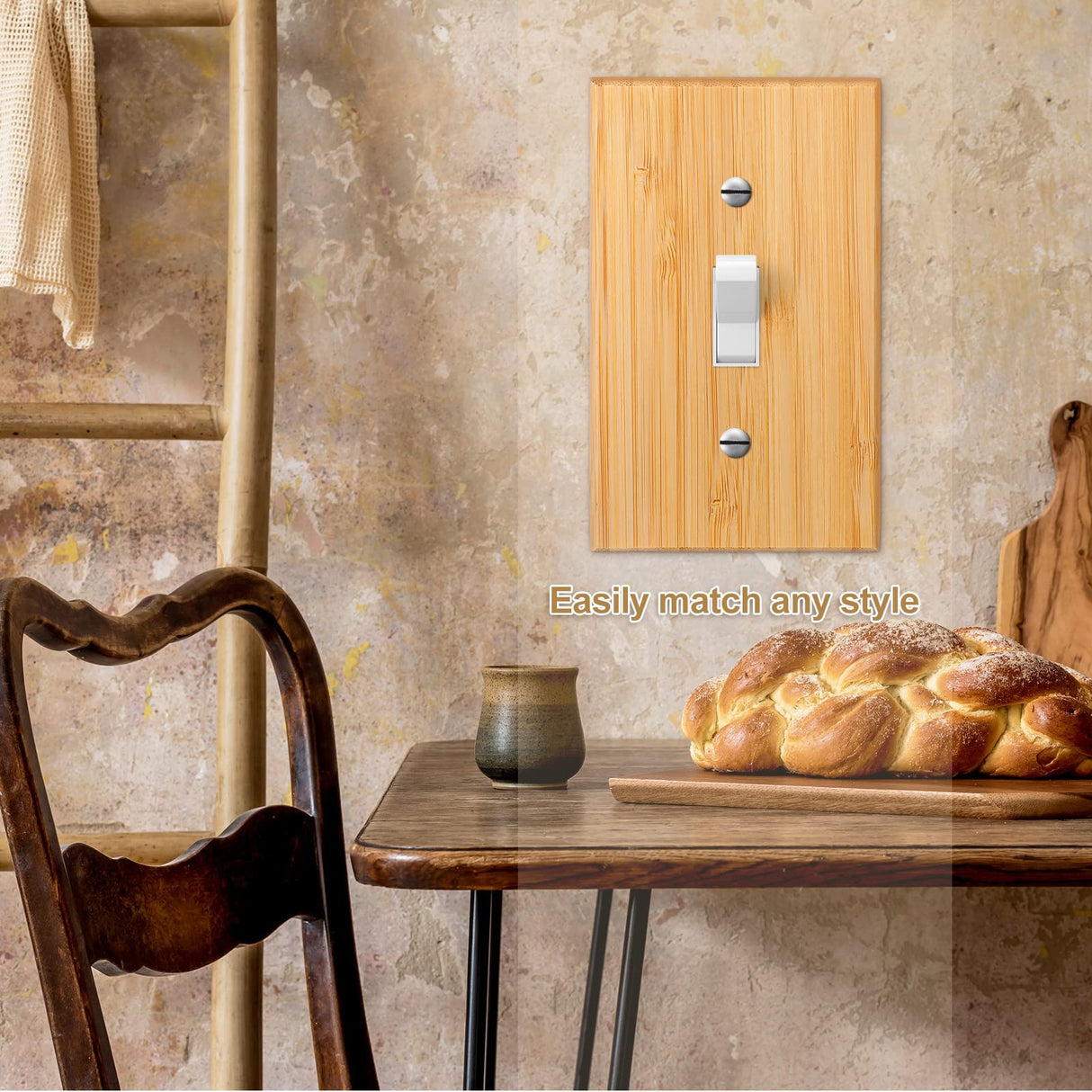 Pinkunn 10 Pieces Solid Wood Light Switch Plate Outlet Covers 4.5 x 2.76 Inch Bamboo Wooden Decorative Wall Plate for Bedroom Kitchen Home (Single Pinkunn