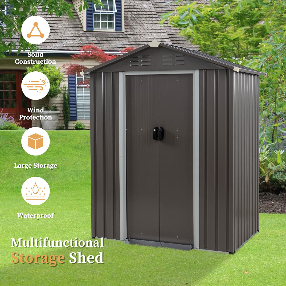 Vongrasig 5 x 3 x 6 FT Outdoor Storage Shed Clearance with Lockable Door Metal Garden Shed Steel Anti-Corrosion Storage House Waterproof Tool Shed Vongrasig
