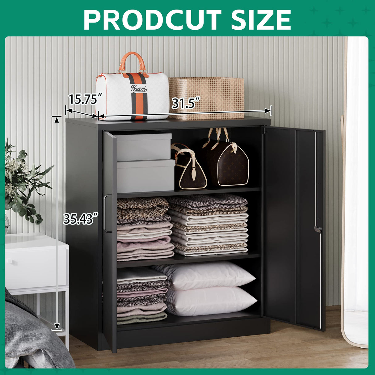 Letaya Metal Storage Cabinets with Lock, Small Locker Steel Cabinets, Adjustable Shelves 2 Doors for Home,Office, Warehouse,Garage(Black-36) Letaya