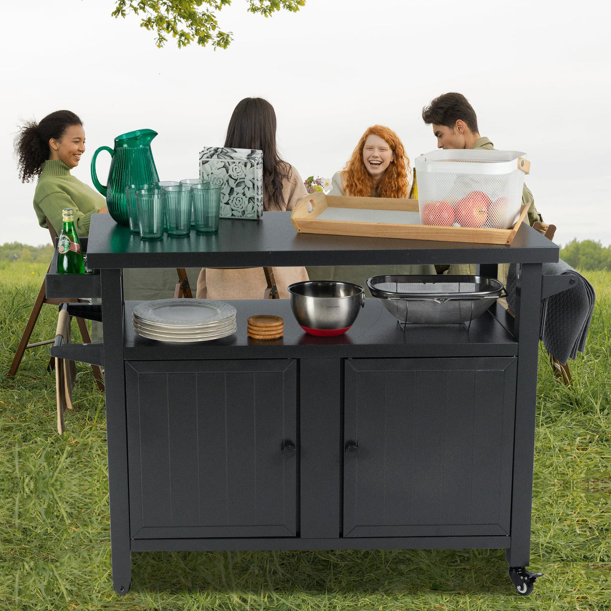 Kozyard BBQ Grill Storage Cart/Bin, Grill Carts Outdoor Storage Cabinet with Wheels, Metal Grill Table Kitchen Dining Table Cooking Prep BBQ Table Kozyard