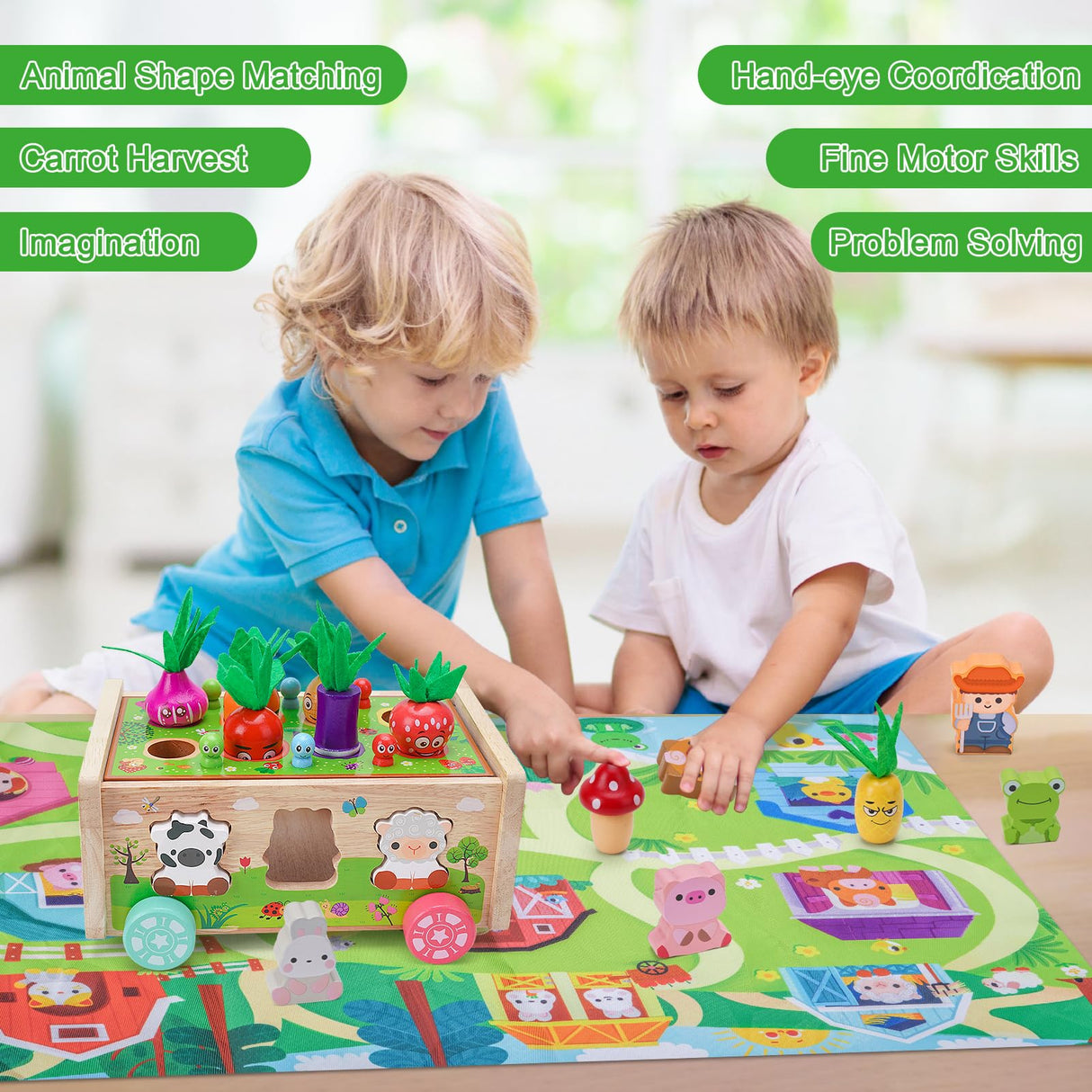 Toddler Montessori Wooden Farm Toys | Babies 12-18 Months Toy with Game Map for 1 2 3 Year Old Boys Girls | 1st First Birthday Gifts for 1-2 Years | KMTJT
