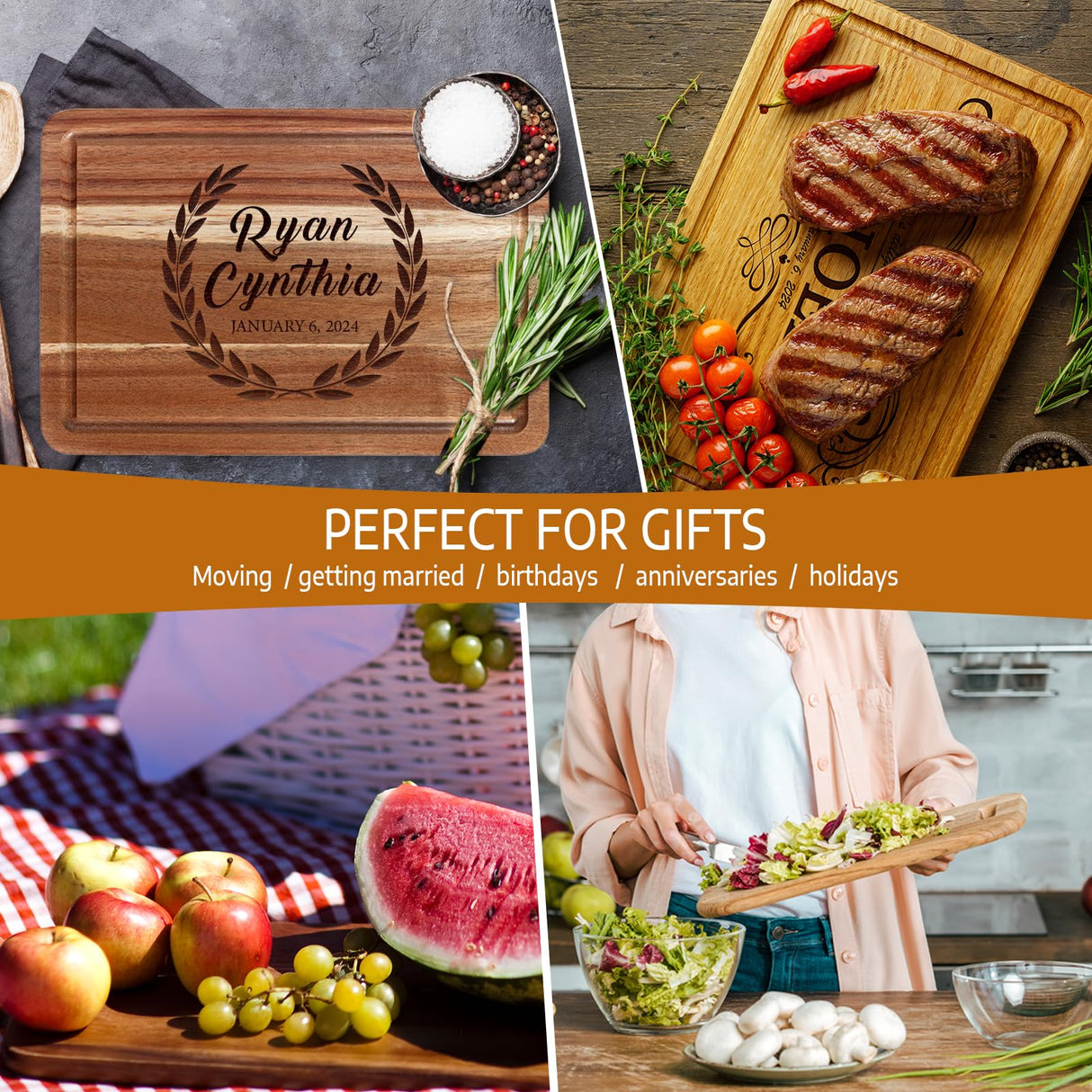 Personalized Cutting Board-12 Designs, Custom Wood Chopping Block - Unique Housewarming Wedding Engagement Gifts for Couple, Personalized Gifts for SCZQOVR