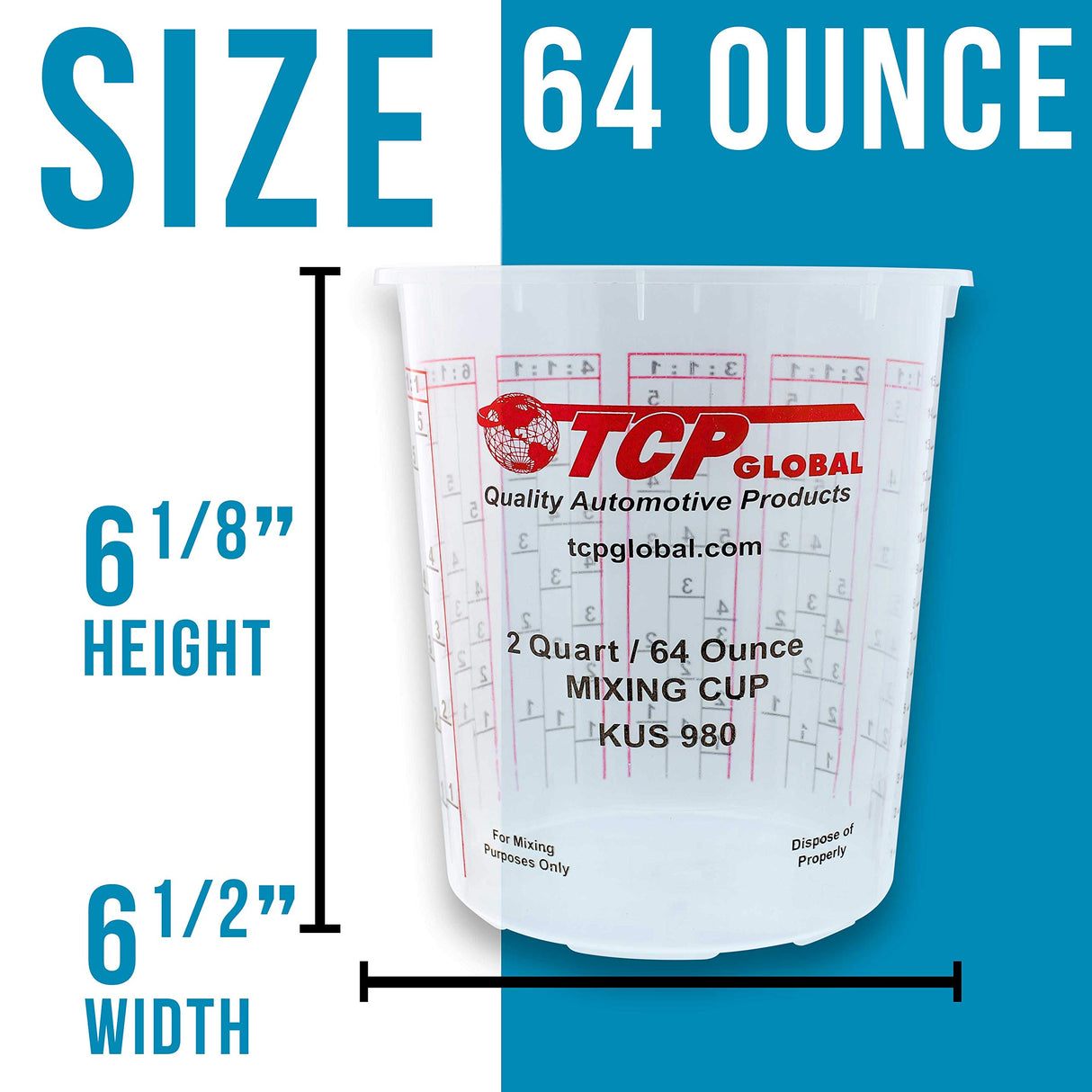 Custom Shop - Pack of 12-64 Ounce Graduated Paint Mixing Cups (2 Quarts) - Cups Have Calibrated Mixing Ratios on Side of Cup - Cups Hold 80-Fluid Custom Shop