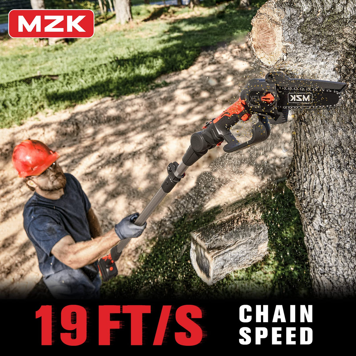 MZK 2-in-1 Cordless Pole Saw & Mini Chainsaw with 3 Replacement Chain, 20V Battery Pole Chainsaw, 4.5" Cutting Capacity, 13ft Reach Pole Saw for Tree MZK