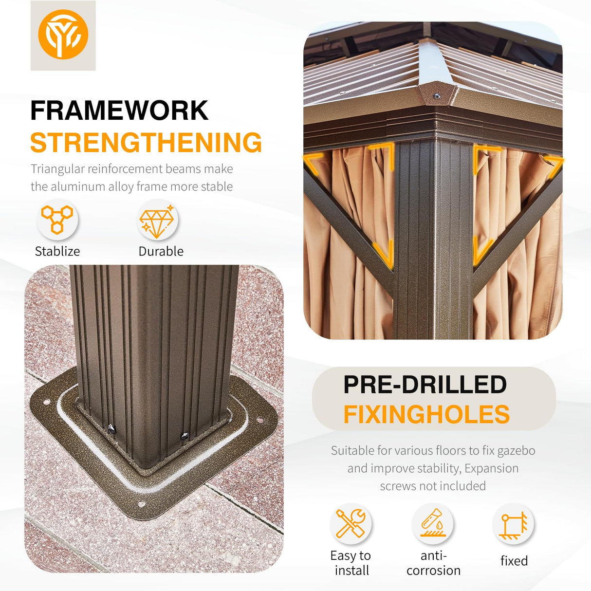 YOLENY 12' X 20' Hardtop Gazebo, Galvanized Steel Ventilation Double Roof Aluminum Frame, Curtains and Netting Included, Outdoor Gazebo for Garden, YOLENY