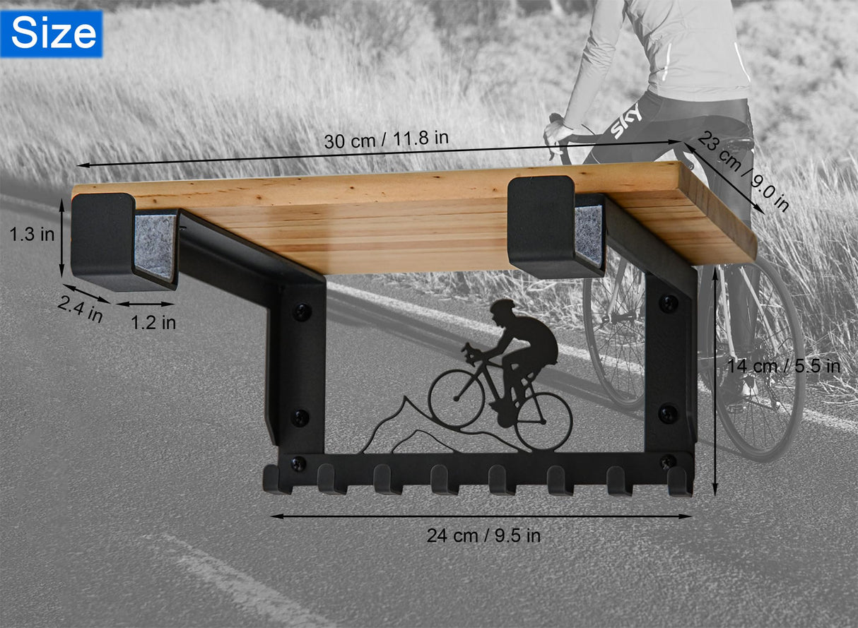 Bike Rack Wall Mount with Shelf and 8 Hooks Offer Horizontal Indoor Bike Storage for Sheds Garages. Wooden Bike Rack Bracket for Road, Mountain, wisnew