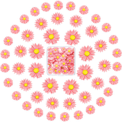 50 Pieces Flatback Resin Daisy Flowers Daisy Flower Epoxy Charms Mini Decorated Daisies Artificial with Storage Box for DIY Craft Cloth Pen Box Home
