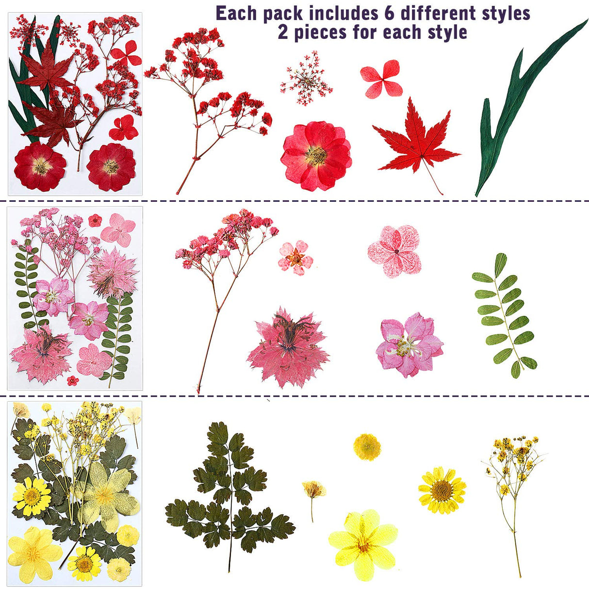 eBoot 72 Pcs Pressed Flowers Bulk Dried Flower for Resin Mold Dried Pressed Flower Leaves Set for Crafts Christmas DIY Gift Floral Scrapbooking EBOOT