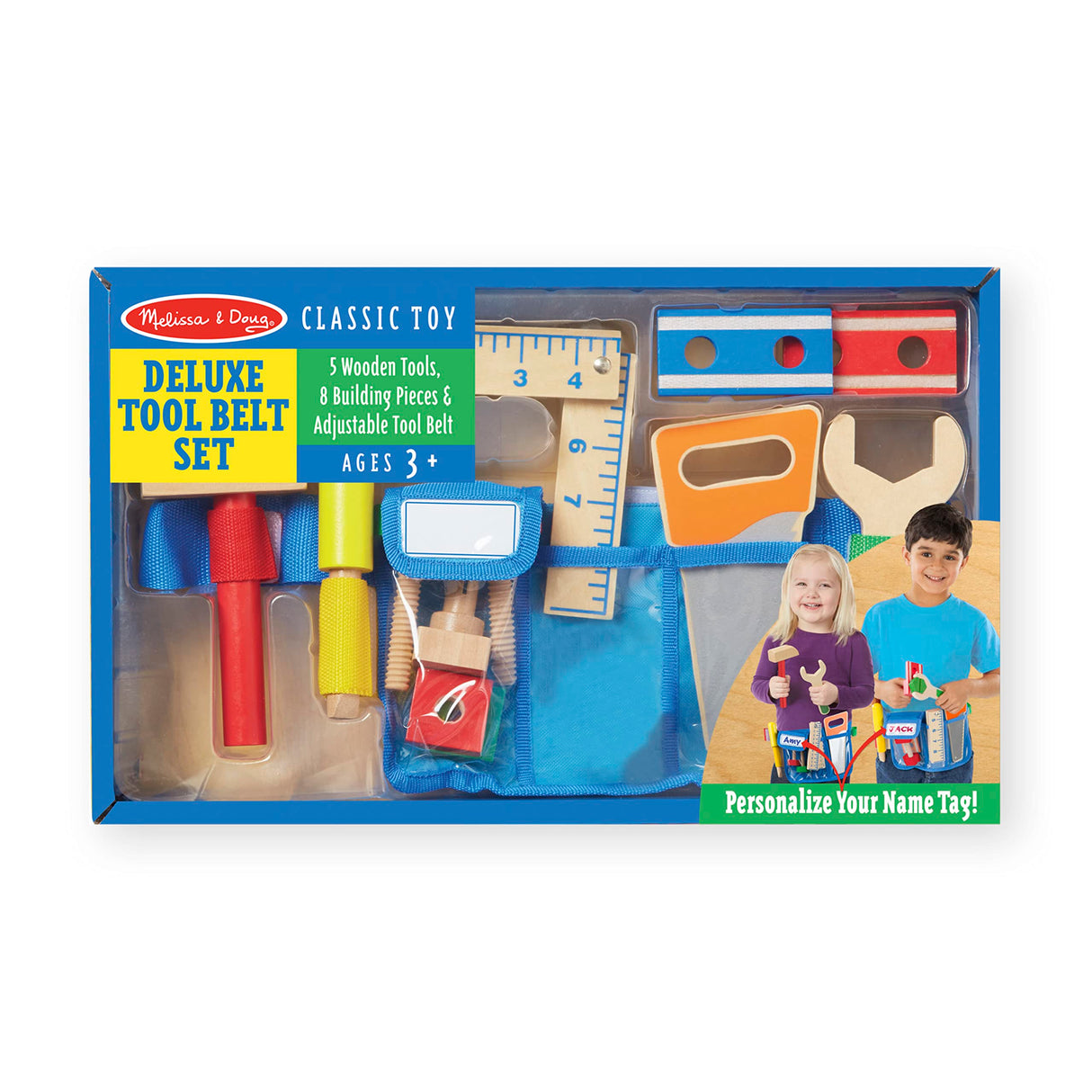 Melissa & Doug Deluxe Tool Belt Set - 5 Wooden Tools, 8 Building Pieces, Adjustable Belt Melissa & Doug